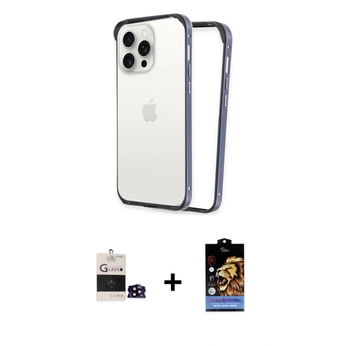 MARSİLYAN™- iPhone 14 Pro Max Kılıf Pusula Asil Koleksiyonu - Siyah Buffer Hayalet Cam Ekran Koruyucu + Bilvis Titan Kamera Lens - SH