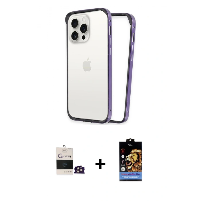 MARSİLYAN™- iPhone 14 Pro Max Kılıf Pusula Asil Koleksiyonu - Siyah Buffer Hayalet Cam Ekran Koruyucu + Bilvis Titan Kamera Lens - GD