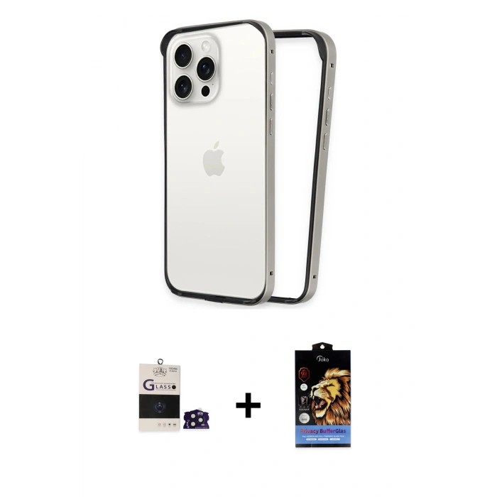 MARSİLYAN™- iPhone 14 Pro Max Kılıf Pusula Asil Koleksiyonu - Siyah Buffer Hayalet Cam Ekran Koruyucu + Bilvis Titan Kamera Lens - DNMR