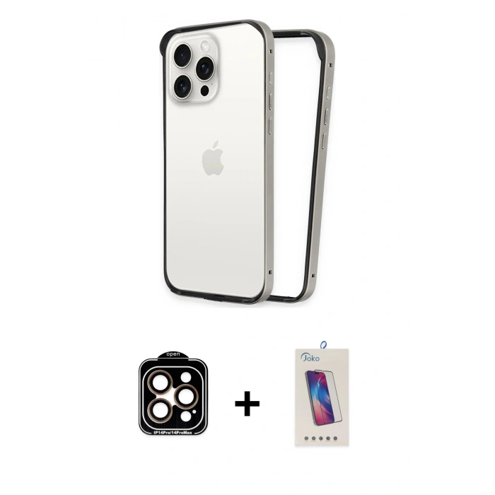 MARSİLYAN™- iPhone 14 Pro Max Kılıf Pusula Asil Koleksiyonu - Siyah Joko 5D Cam + PVD Metal Kamera Lens - TU