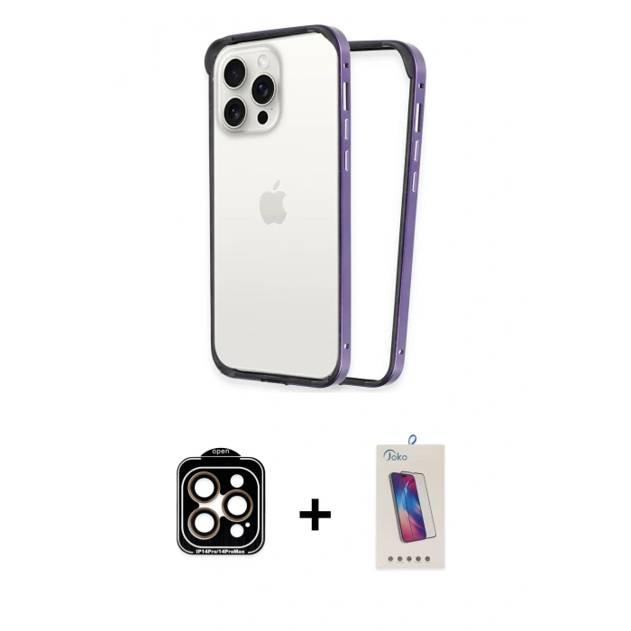 MARSİLYAN™- iPhone 14 Pro Max Kılıf Pusula Asil Koleksiyonu - Siyah Joko 5D Cam + PVD Metal Kamera Lens - TU