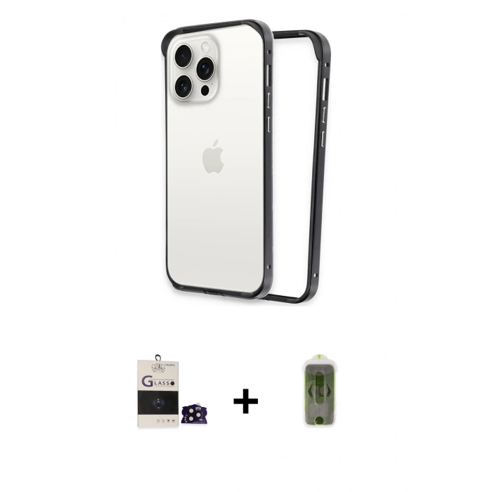 MARSİLYAN™- iPhone 14 Pro Max Kılıf Pusula Asil Koleksiyonu - Siyah Joko Magic 5D Hayalet Cam + Bilvis Titan Kamera Lens - SH