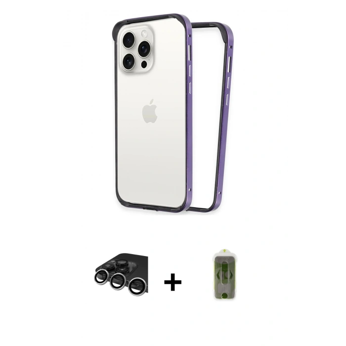 MARSİLYAN™- iPhone 14 Pro Max Kılıf Pusula Asil Koleksiyonu - Siyah Joko Magic 5D Hayalet Cam + Raze Metal Kamera Lens - GS