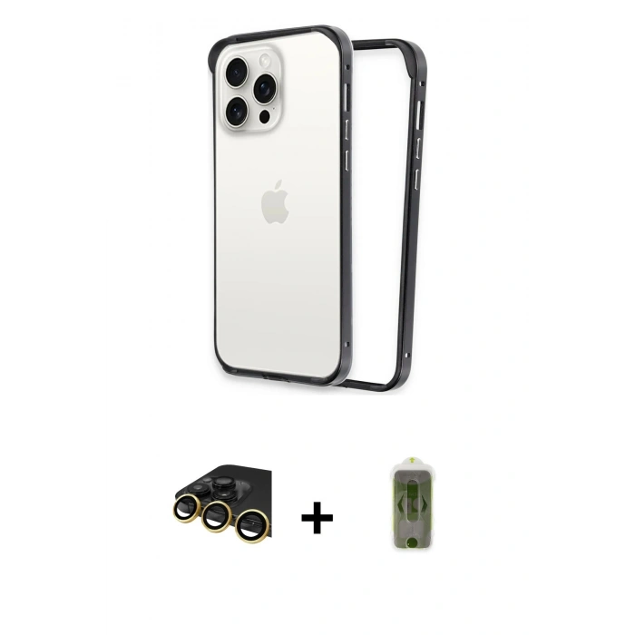 MARSİLYAN™- iPhone 14 Pro Max Kılıf Pusula Asil Koleksiyonu - Siyah Joko Magic 5D Hayalet Cam + Raze Metal Kamera Lens - GD