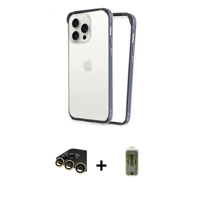 MARSİLYAN™- iPhone 14 Pro Max Kılıf Pusula Asil Koleksiyonu - Siyah Joko Magic 5D Hayalet Cam + Raze Metal Kamera Lens - GD