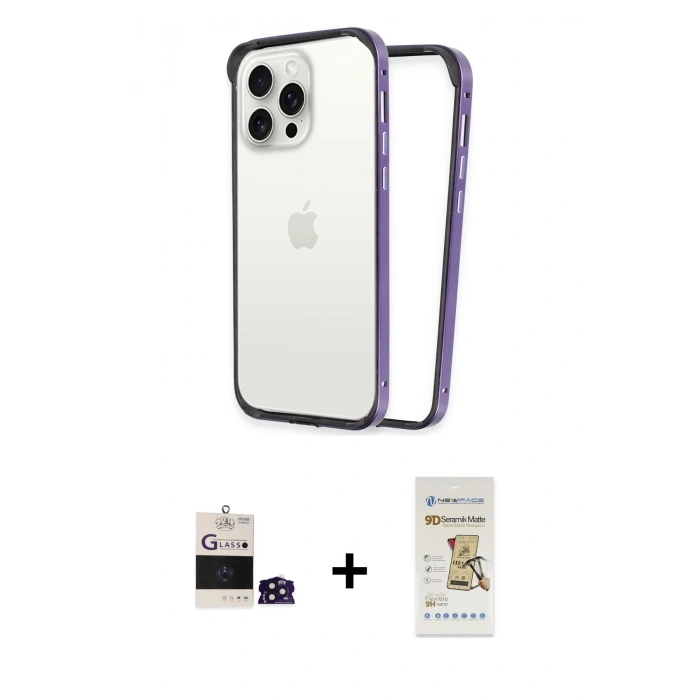 MARSİLYAN™- iPhone 14 Pro Max Kılıf Pusula Asil Koleksiyonu - Siyah Mat Seramik Nano Ekran Koruyucu + Bilvis Titan Kamera Lens - DNMR