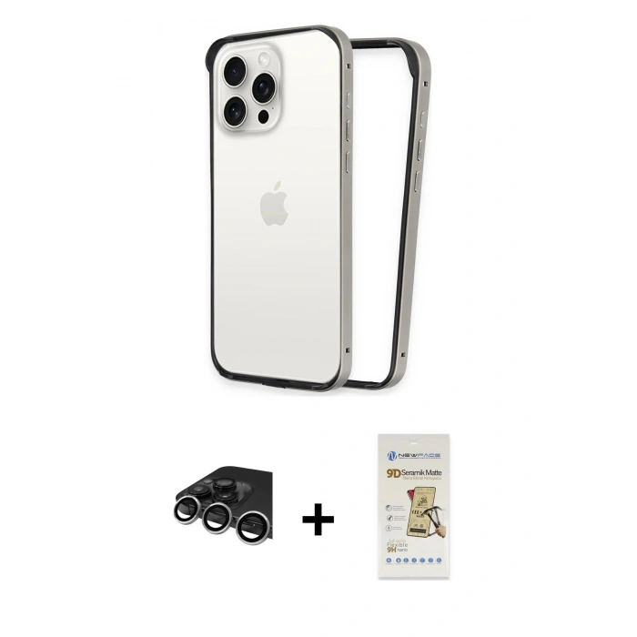 MARSİLYAN™- iPhone 14 Pro Max Kılıf Pusula Asil Koleksiyonu - Siyah Mat Seramik Nano Ekran Koruyucu + Raze Metal Kamera Lens - GS