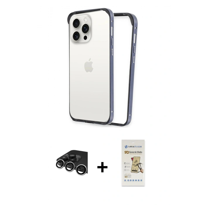 MARSİLYAN™- iPhone 14 Pro Max Kılıf Pusula Asil Koleksiyonu - Siyah Mat Seramik Nano Ekran Koruyucu + Raze Metal Kamera Lens - GS
