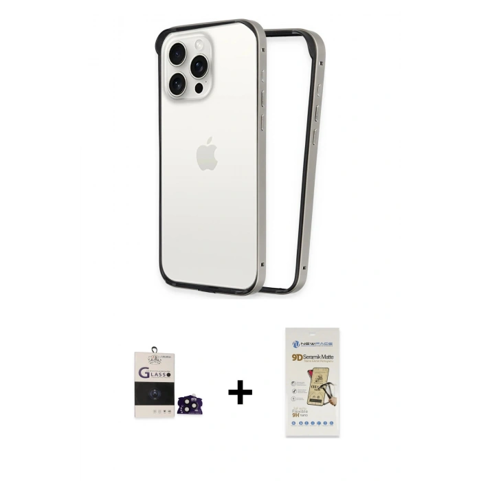 MARSİLYAN™- iPhone 14 Pro Max Kılıf Pusula Asil Koleksiyonu - Siyah Mat Seramik Nano Ekran Koruyucu + Bilvis Titan Kamera Lens - SH