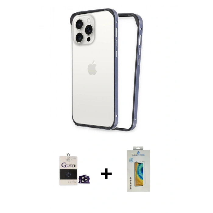 MARSİLYAN™- iPhone 14 Pro Max Kılıf Pusula Asil Koleksiyonu - Siyah Polymer Nano Ekran Koruyucu + Bilvis Titan Kamera Lens - SH