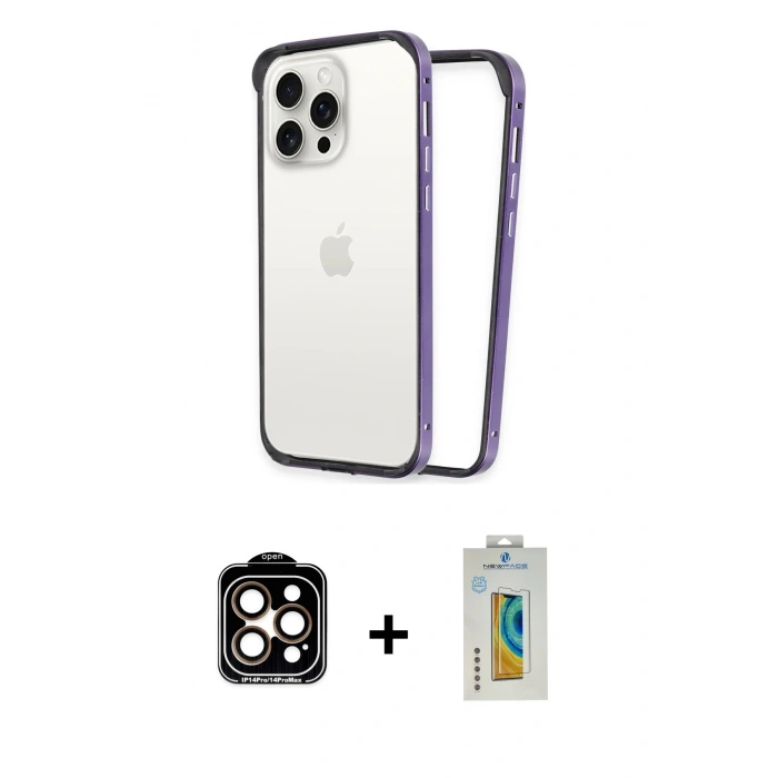 MARSİLYAN™- iPhone 14 Pro Max Kılıf Pusula Asil Koleksiyonu - Siyah Polymer Nano Ekran Koruyucu + PVD Metal Kamera Lens - TU