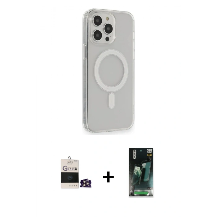 MARSİLYAN™- iPhone 14 Pro Max Kılıf Pusula Çizgi Koleksiyonu - Şeffaf 360 Full Body Arka Koruyucu + Bilvis Titan Kamera Lens - GD