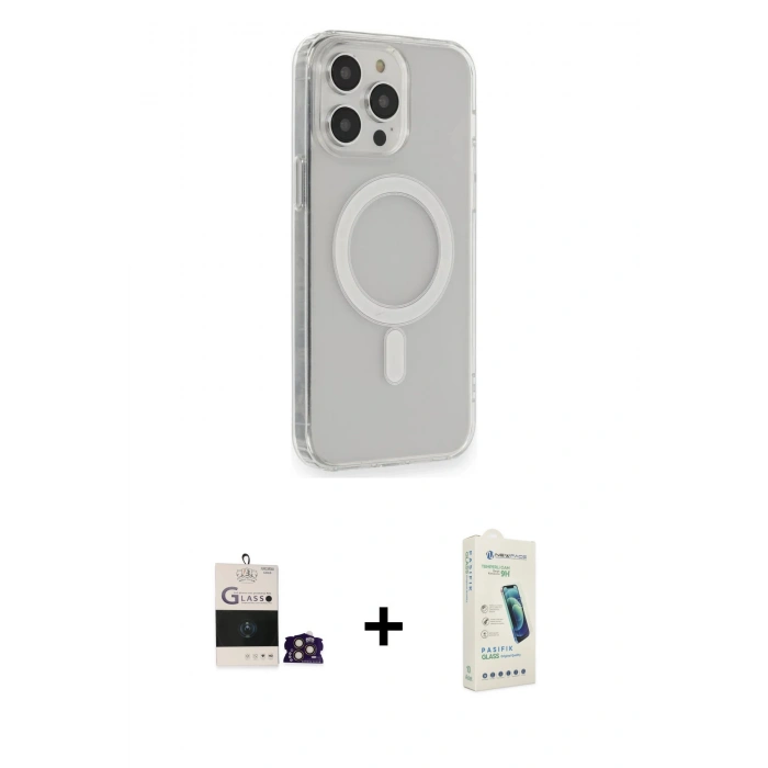 MARSİLYAN™- iPhone 14 Pro Max Kılıf Pusula Çizgi Koleksiyonu - Şeffaf Pasifik Cam Ekran Koruyucu + Bilvis Titan Kamera Lens - GD
