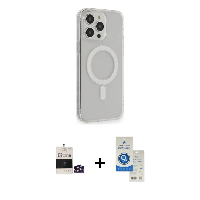MARSİLYAN™- iPhone 14 Pro Max Kılıf Pusula Çizgi Koleksiyonu - Şeffaf Royal Nano Ekran Koruyucu + Bilvis Titan Kamera Lens - GD