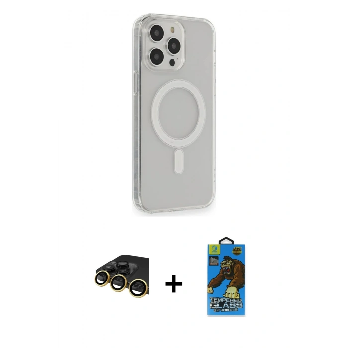 MARSİLYAN™- iPhone 14 Pro Max Kılıf Pusula Çizgi Koleksiyonu - Siyah 18D Cam Ekran Koruyucu + Raze Metal Kamera Lens - GD