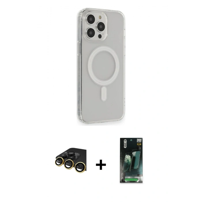 MARSİLYAN™- iPhone 14 Pro Max Kılıf Pusula Çizgi Koleksiyonu - Siyah 360 Mat Full Body Arka Koruyucu + Raze Metal Kamera Lens - GD