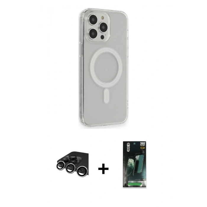 MARSİLYAN™- iPhone 14 Pro Max Kılıf Pusula Çizgi Koleksiyonu - Siyah 360 Mat Full Body Arka Koruyucu + Raze Metal Kamera Lens - GS