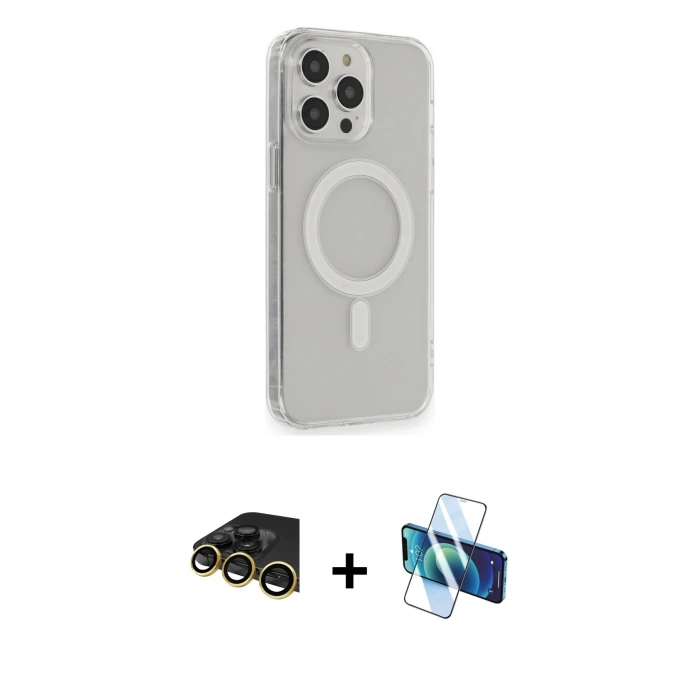MARSİLYAN™- iPhone 14 Pro Max Kılıf Pusula Çizgi Koleksiyonu - Siyah 3D Antistatik Cam Ekran Koruyucu + Gold Raze Metal Kamera Lens