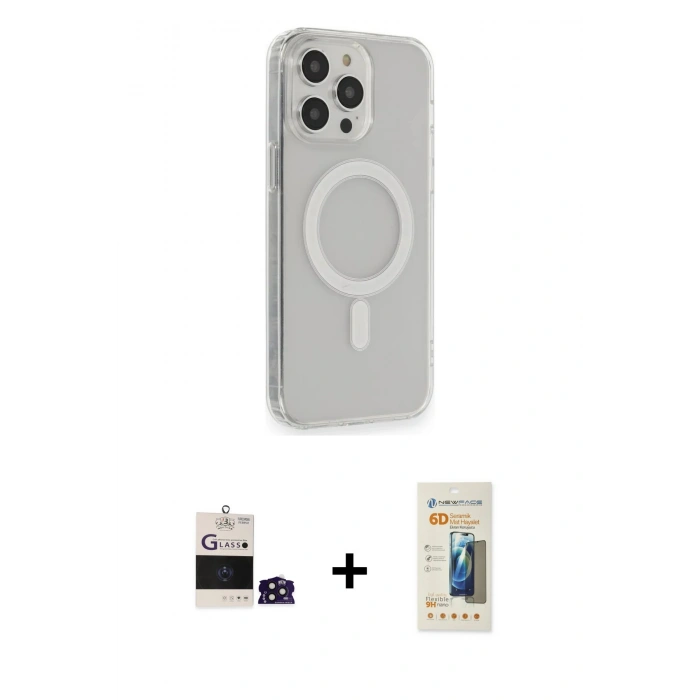 MARSİLYAN™- iPhone 14 Pro Max Kılıf Pusula Çizgi Koleksiyonu - Siyah 6D Mat Seramik Hayalet Nano Ekran Koruyucu + Bilvis Titan Kamera Lens - DNMR
