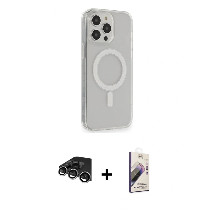 MARSİLYAN™- iPhone 14 Pro Max Kılıf Pusula Çizgi Koleksiyonu - Siyah Bilvis 3D Mat Cam Ekran Koruyucu + Raze Metal Kamera Lens - GS