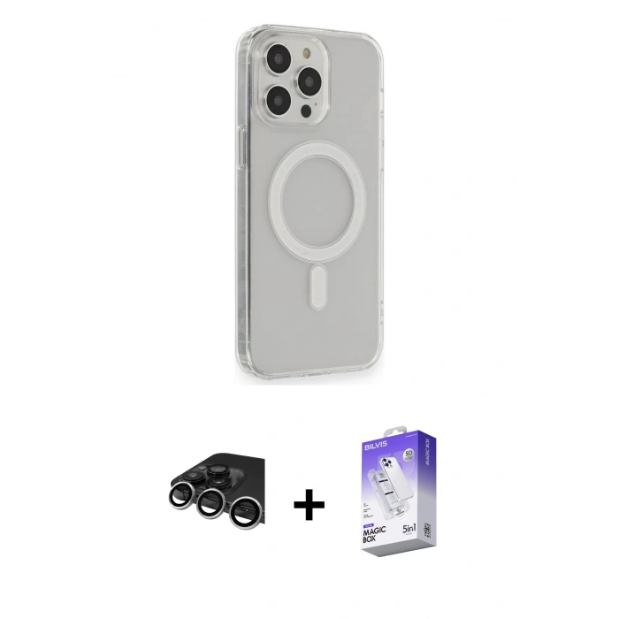 MARSİLYAN™- iPhone 14 Pro Max Kılıf Pusula Çizgi Koleksiyonu - Siyah Bilvis 5in1 3D Magic Cam Ekran Koruyucu + Raze Metal Kamera Lens - GS