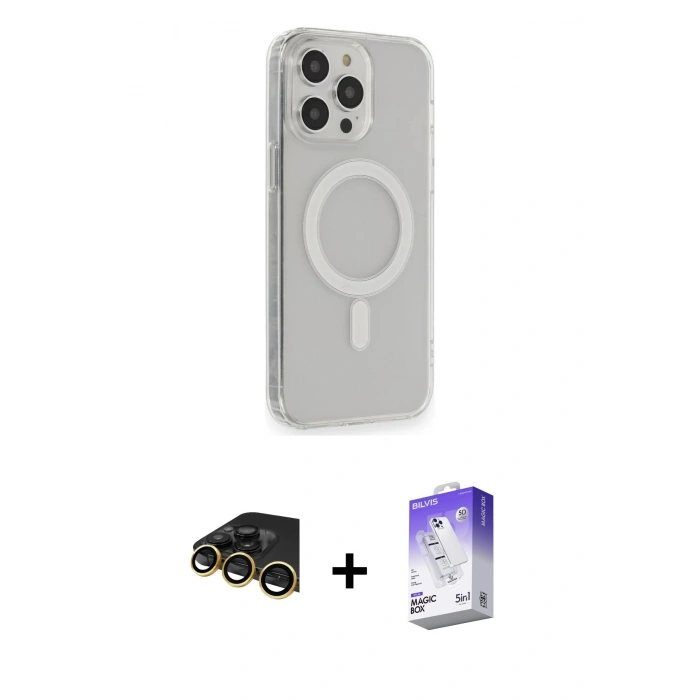 MARSİLYAN™- iPhone 14 Pro Max Kılıf Pusula Çizgi Koleksiyonu - Siyah Bilvis 5in1 3D Magic Cam Ekran Koruyucu + Raze Metal Kamera Lens - GD