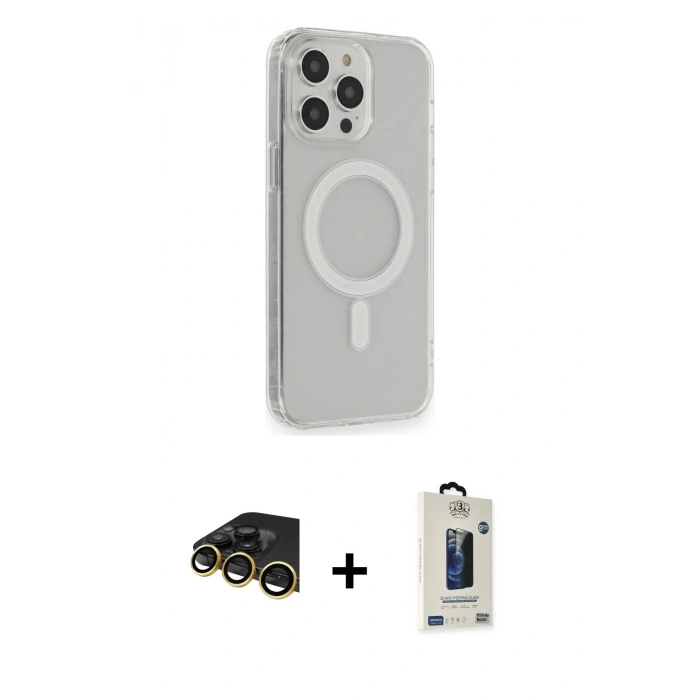 MARSİLYAN™- iPhone 14 Pro Max Kılıf Pusula Çizgi Koleksiyonu - Siyah Bilvis Hayalet Cam Ekran Koruyucu + Raze Metal Kamera Lens - GD