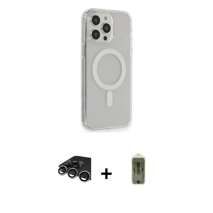MARSİLYAN™- iPhone 14 Pro Max Kılıf Pusula Çizgi Koleksiyonu - Siyah Joko Magic 5D Hayalet Cam + Gümüş Raze Metal Kamera Lens