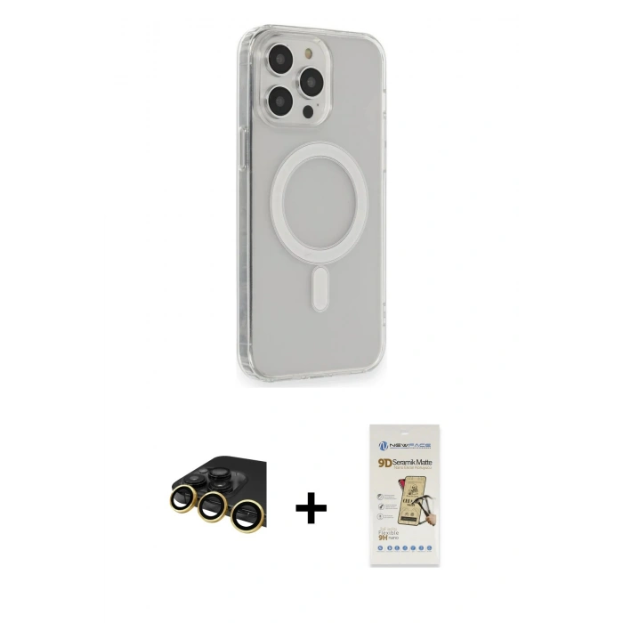 MARSİLYAN™- iPhone 14 Pro Max Kılıf Pusula Çizgi Koleksiyonu - Siyah Mat Seramik Nano Ekran Koruyucu + Raze Metal Kamera Lens - GD