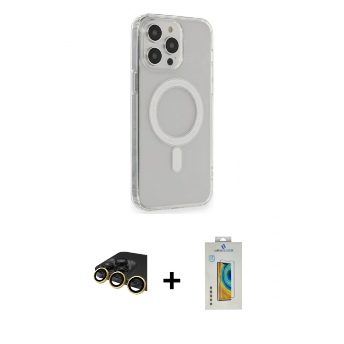 MARSİLYAN™- iPhone 14 Pro Max Kılıf Pusula Çizgi Koleksiyonu - Siyah Polymer Nano Ekran Koruyucu + Raze Metal Kamera Lens - GD