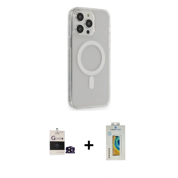 MARSİLYAN™- iPhone 14 Pro Max Kılıf Pusula Çizgi Koleksiyonu - Siyah Polymer Nano Ekran Koruyucu + Bilvis Titan Kamera Lens - SH