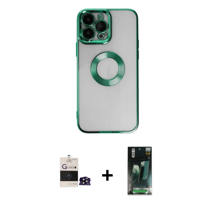 MARSİLYAN™- iPhone 14 Pro Max Kılıf Pusula Form - Şeffaf 360 Full Body Arka Koruyucu + Bilvis Titan Kamera Lens - SH