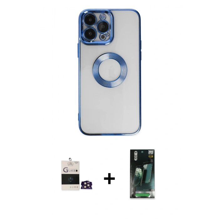 MARSİLYAN™- iPhone 14 Pro Max Kılıf Pusula Form - Şeffaf 360 Full Body Arka Koruyucu + Bilvis Titan Kamera Lens - GD