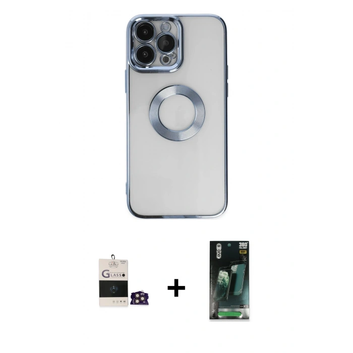 MARSİLYAN™- iPhone 14 Pro Max Kılıf Pusula Form - Şeffaf 360 Full Body Arka Koruyucu + Bilvis Titan Kamera Lens - GD