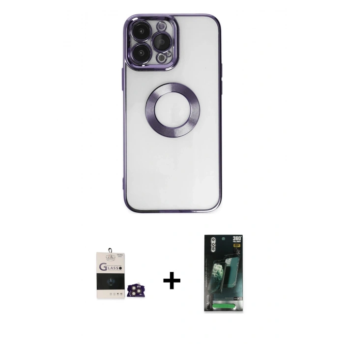 MARSİLYAN™- iPhone 14 Pro Max Kılıf Pusula Form - Şeffaf 360 Full Body Arka Koruyucu + Bilvis Titan Kamera Lens - GD