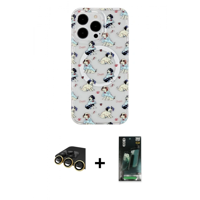 MARSİLYAN™- iPhone 14 Pro Max Kılıf Pusula Form - Şeffaf 360 Full Body Arka Koruyucu + Raze Metal Kamera Lens - GD