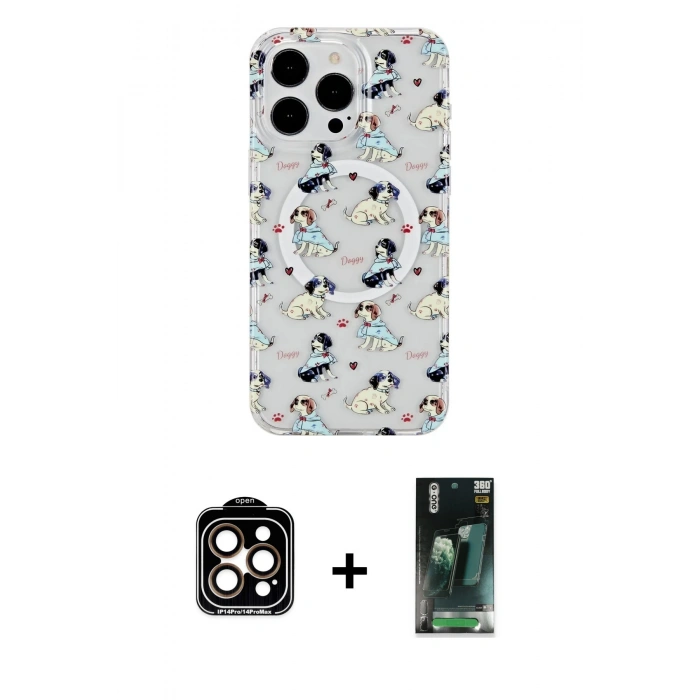 MARSİLYAN™- iPhone 14 Pro Max Kılıf Pusula Form - Şeffaf 360 Full Body Arka Koruyucu + PVD Metal Kamera Lens - TU