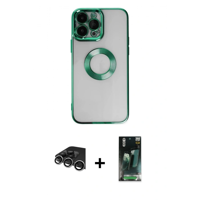 MARSİLYAN™- iPhone 14 Pro Max Kılıf Pusula Form - Şeffaf 360 Full Body Arka Koruyucu + Raze Metal Kamera Lens - GS