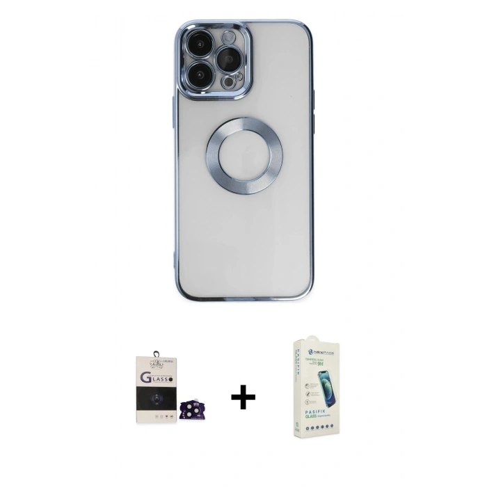 MARSİLYAN™- iPhone 14 Pro Max Kılıf Pusula Form - Şeffaf Pasifik Cam Ekran Koruyucu + Bilvis Titan Kamera Lens - SH