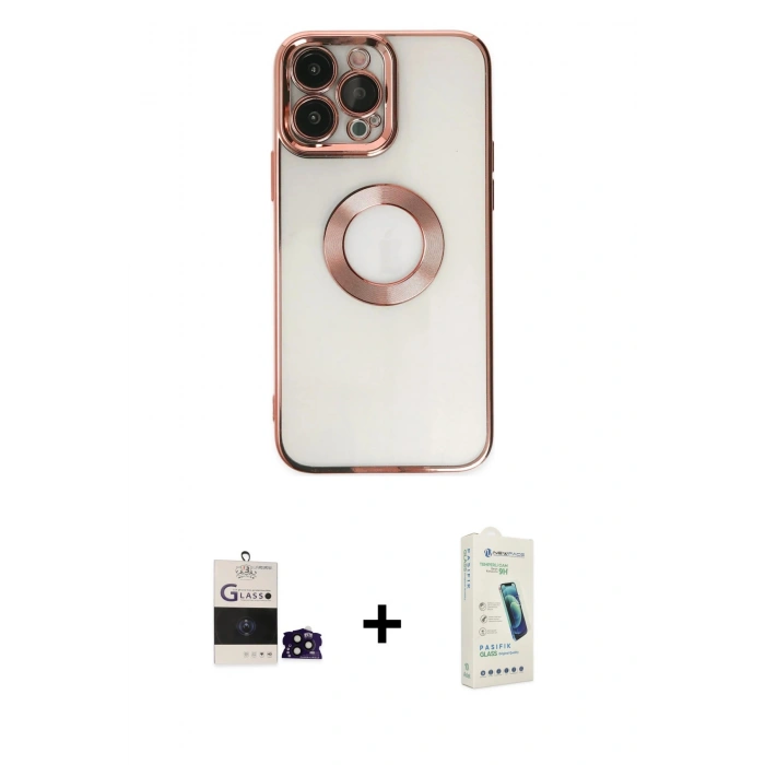 MARSİLYAN™- iPhone 14 Pro Max Kılıf Pusula Form - Şeffaf Pasifik Cam Ekran Koruyucu + Bilvis Titan Kamera Lens - SH