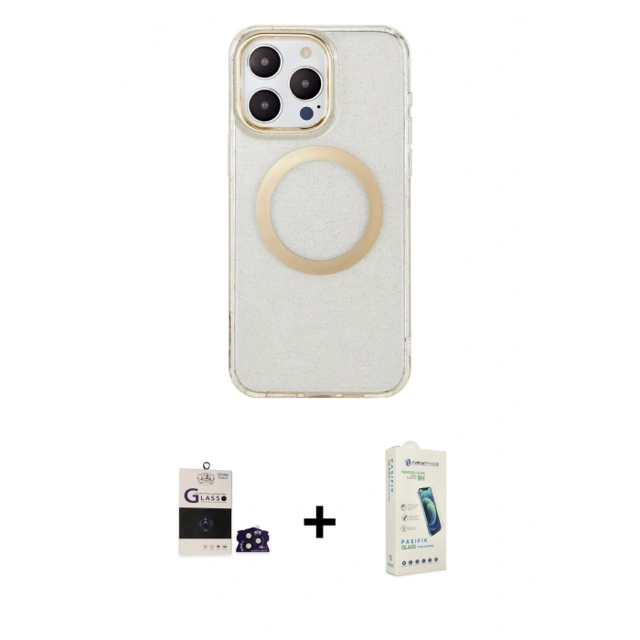 MARSİLYAN™- iPhone 14 Pro Max Kılıf Pusula Form - Şeffaf Pasifik Cam Ekran Koruyucu + Derin Mor Bilvis Titan Kamera Lens