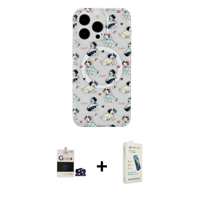 MARSİLYAN™- iPhone 14 Pro Max Kılıf Pusula Form - Şeffaf Pasifik Cam Ekran Koruyucu + Derin Mor Bilvis Titan Kamera Lens