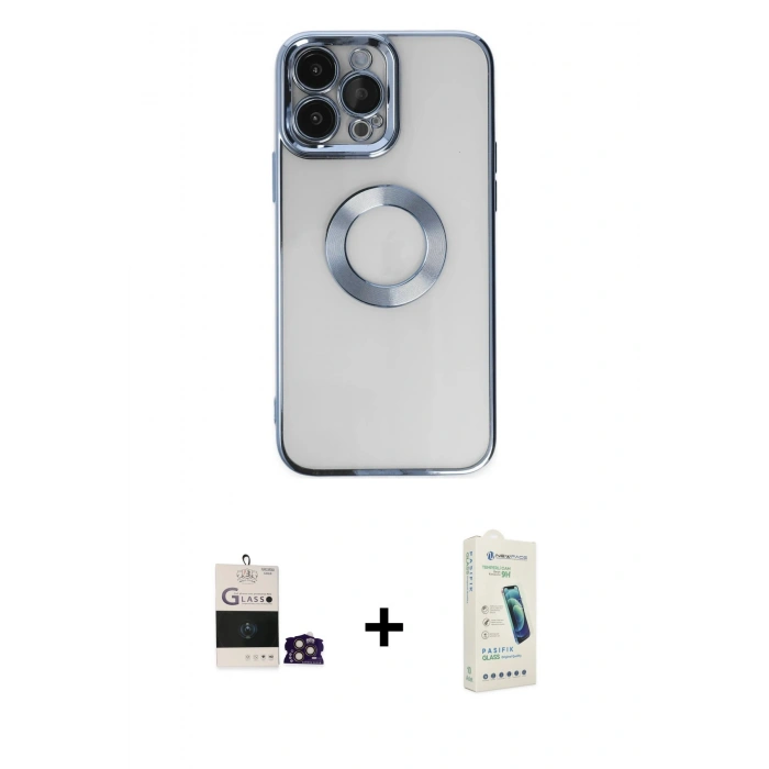 MARSİLYAN™- iPhone 14 Pro Max Kılıf Pusula Form - Şeffaf Pasifik Cam Ekran Koruyucu + Bilvis Titan Kamera Lens - GD