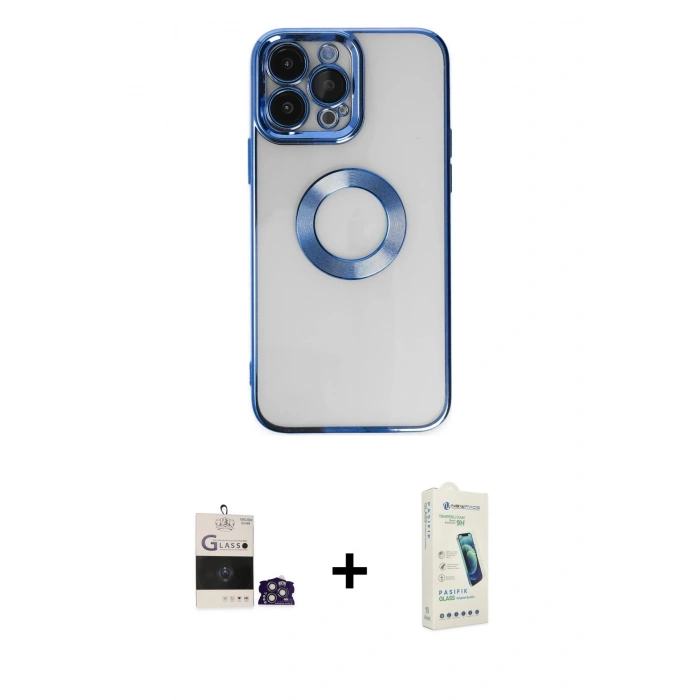 MARSİLYAN™- iPhone 14 Pro Max Kılıf Pusula Form - Şeffaf Pasifik Cam Ekran Koruyucu + Bilvis Titan Kamera Lens - GS
