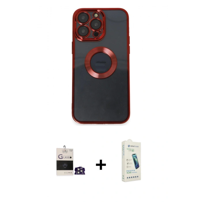 MARSİLYAN™- iPhone 14 Pro Max Kılıf Pusula Form - Şeffaf Pasifik Cam Ekran Koruyucu + Bilvis Titan Kamera Lens - GS