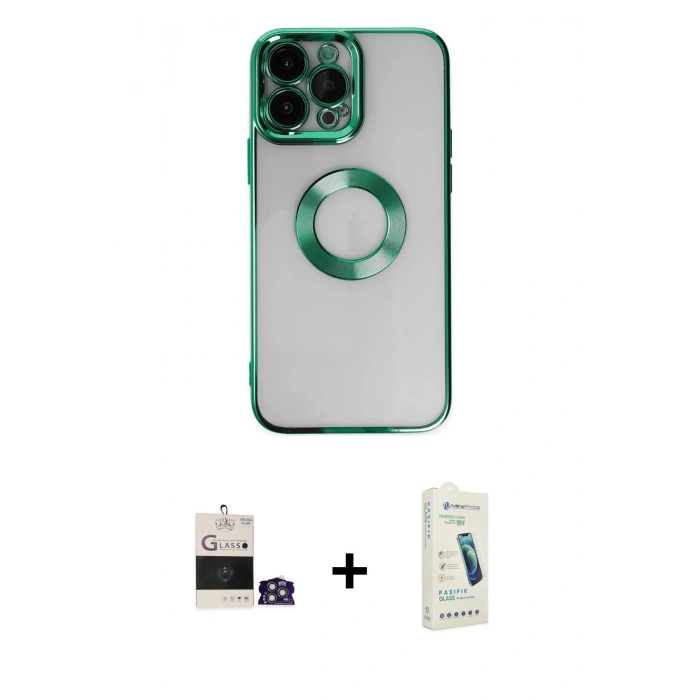 MARSİLYAN™- iPhone 14 Pro Max Kılıf Pusula Form - Şeffaf Pasifik Cam Ekran Koruyucu + Bilvis Titan Kamera Lens - GS