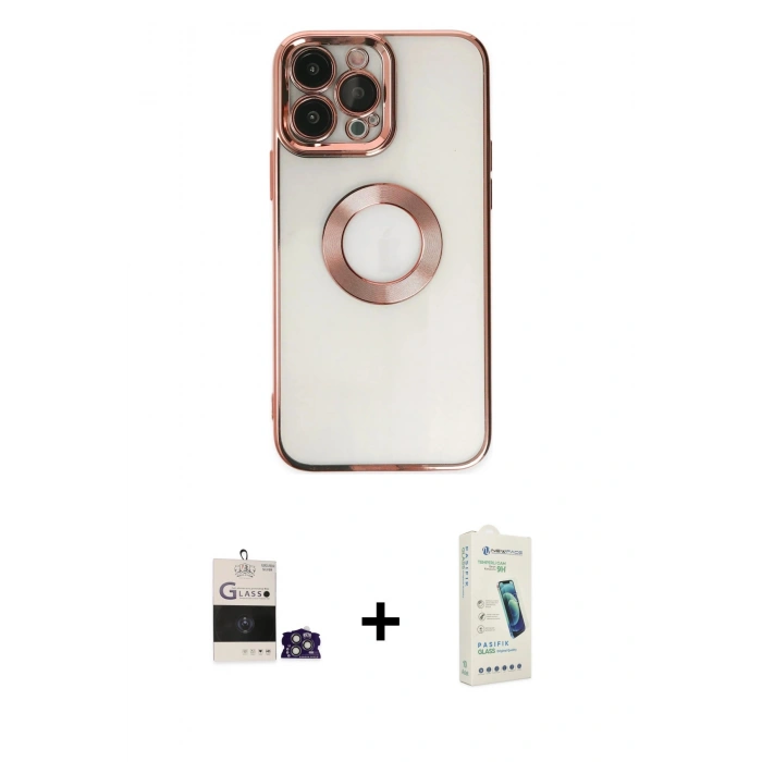 MARSİLYAN™- iPhone 14 Pro Max Kılıf Pusula Form - Şeffaf Pasifik Cam Ekran Koruyucu + Bilvis Titan Kamera Lens - GS