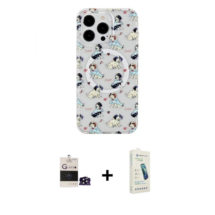 MARSİLYAN™- iPhone 14 Pro Max Kılıf Pusula Form - Şeffaf Pasifik Cam Ekran Koruyucu + Siyah Bilvis Titan Kamera Lens
