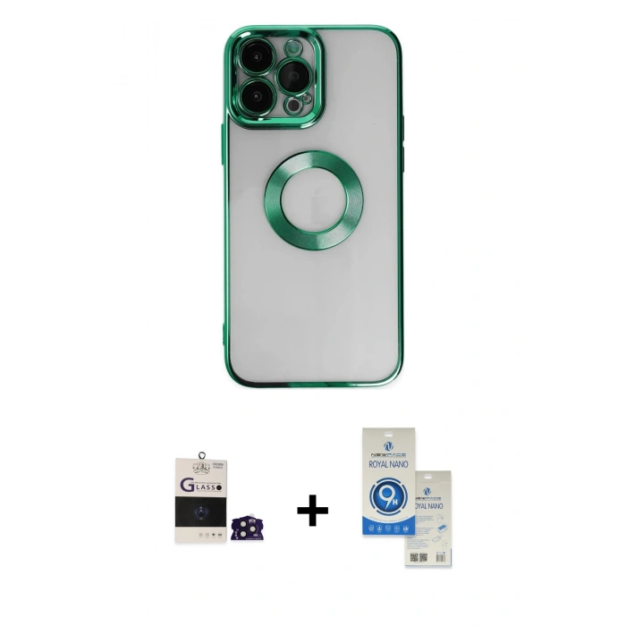 MARSİLYAN™- iPhone 14 Pro Max Kılıf Pusula Form - Şeffaf Royal Nano Ekran Koruyucu + Bilvis Titan Kamera Lens - DNMR