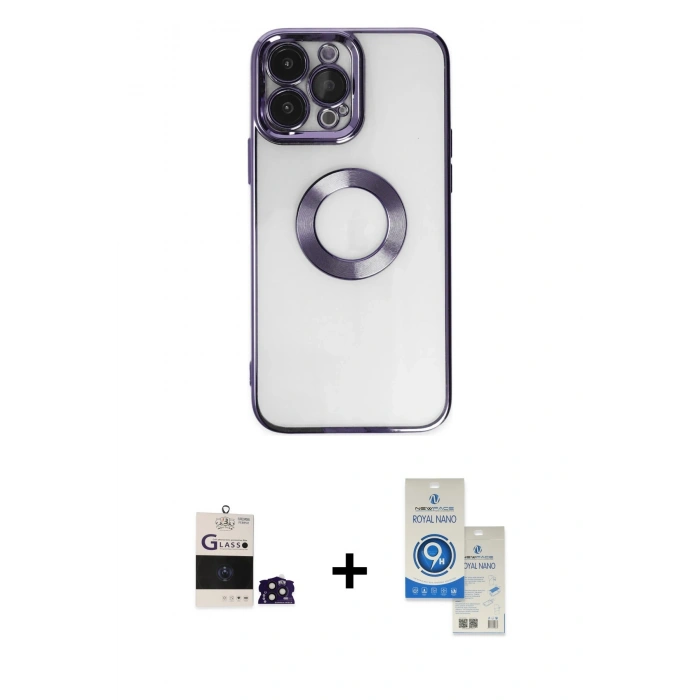 MARSİLYAN™- iPhone 14 Pro Max Kılıf Pusula Form - Şeffaf Royal Nano Ekran Koruyucu + Bilvis Titan Kamera Lens - DNMR